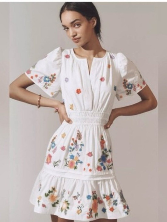 Anthropologie Dresses & Skirts - Anthropologie Somerset Embroidered Mini Dress White Floral M